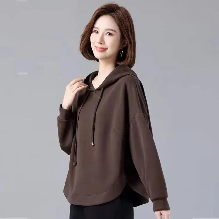 连帽卫衣女士2025新款春秋中年妈妈宽松短款慵懒风薄外套爆款上衣