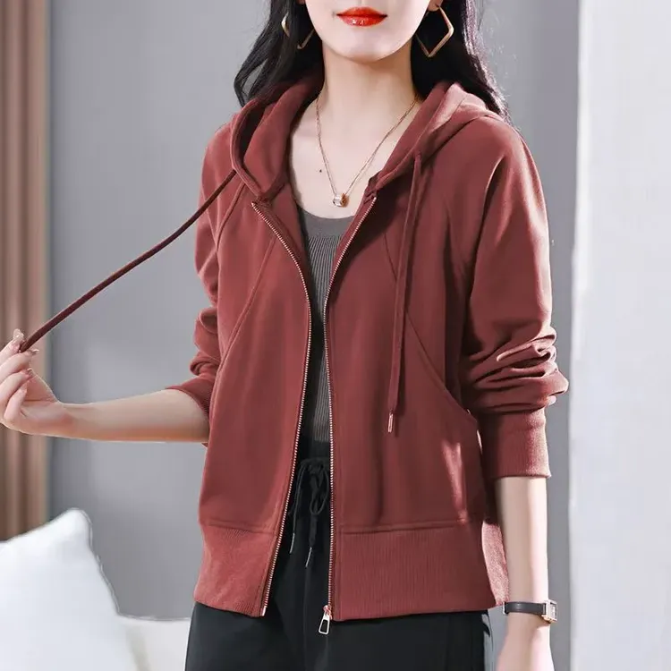 开衫卫衣外套女2024年春秋新款时尚洋气妈妈休闲短款立领减龄上衣