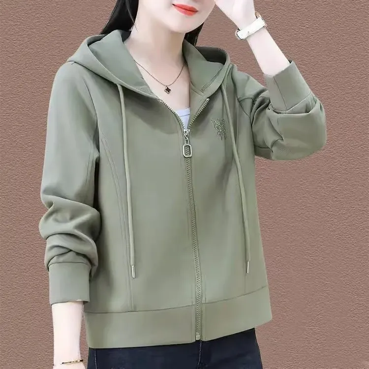 小个子休闲连帽卫衣外套女2024春秋新款韩版宽松减龄长袖短款上衣