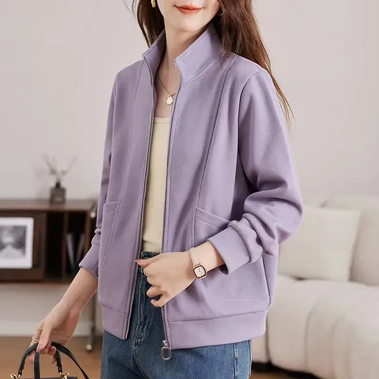 立领秋季棒球服薄款外套女2024春秋薄款新款立领开衫简约休闲卫衣