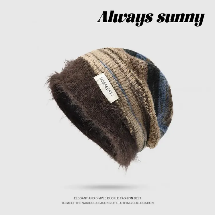 25S 美拉德堆堆帽女秋冬季复古大头围冷帽显脸小针织毛线帽子保暖