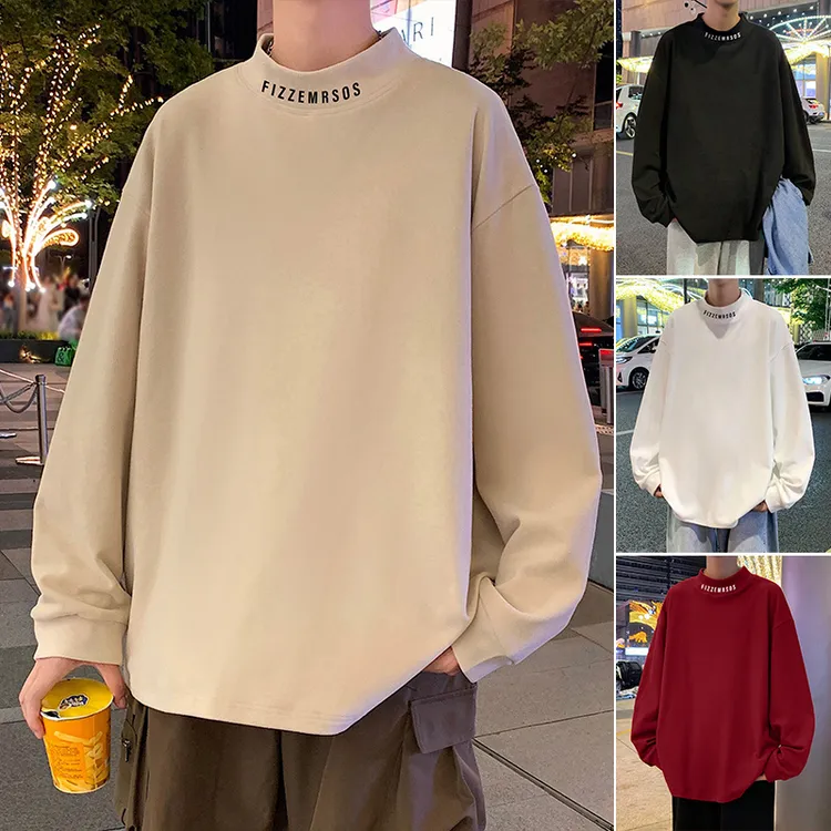 秋冬季保暖加厚半高领针织打底衫男宽松潮流休闲字母休闲长袖内搭