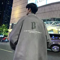 春秋季新款立领拉链开衫夹克男潮流宽松撞色拼接字母印花休闲外套