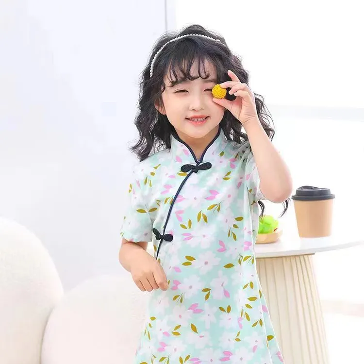 女童国风旗袍碎花中式夏季复古洋气中式民族风女宝公主