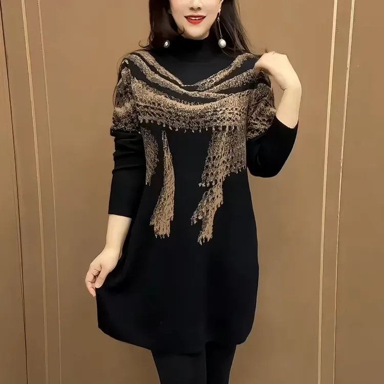 2025新款宽松显瘦针织衫女春冬季中年妈妈厚款大码遮肉遮臀打底衫