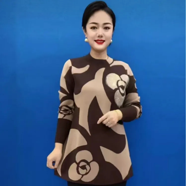 秋冬款保暖毛衣百搭减龄中老年妈妈装2024新款大码宽松加厚打底衫