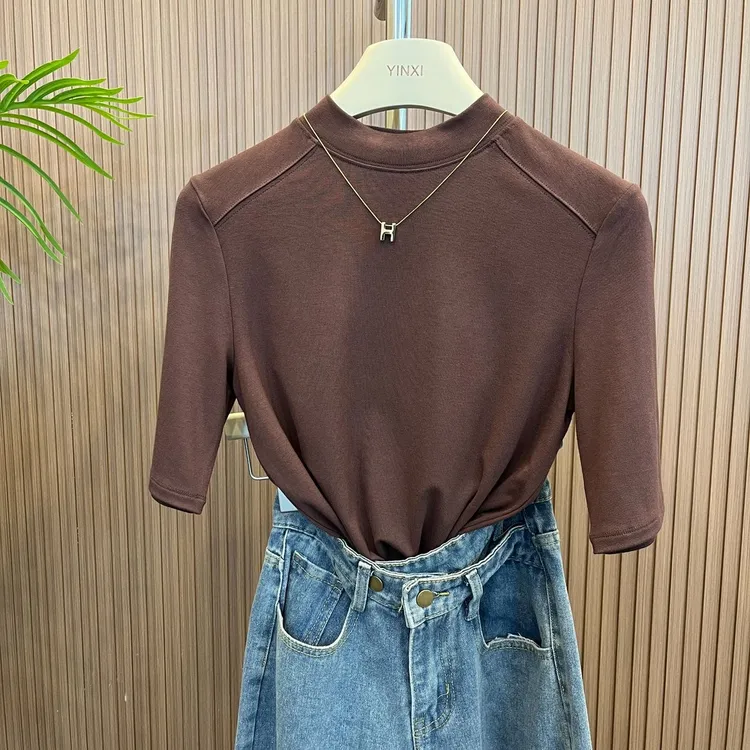NaNa's 半高领中袖t恤女春秋新款洋气小高领五分身上衣打底衫