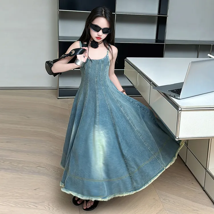 【酷哒仔】女童韩范气质款吊带牛仔裙2024夏季新款儿童时尚洋气长裙