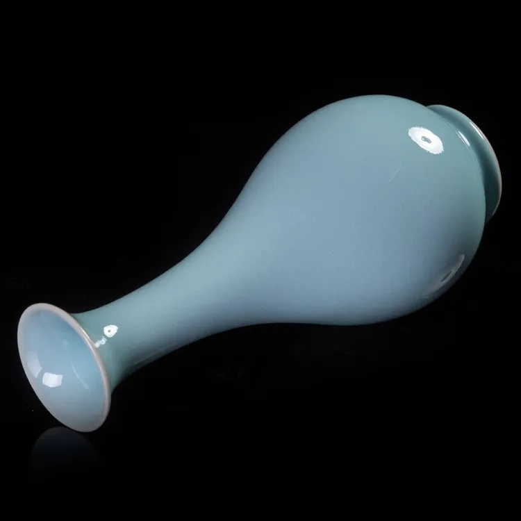 廷怀窑 汝窑天青釉玉壶春花瓶 摆件礼盒装汝瓷花瓶花插 30CM