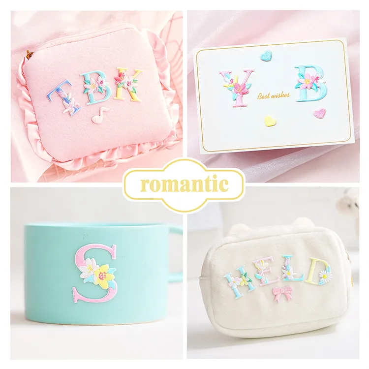 26个字母花朵刺绣贴包包装饰衣服手机壳DIY手帐本贴纸补丁贴