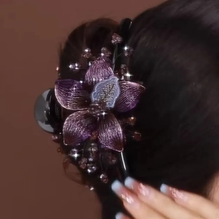 复古轻奢铜丝双层花朵抓夹diy手工编织百搭头饰发夹发饰发卡时尚