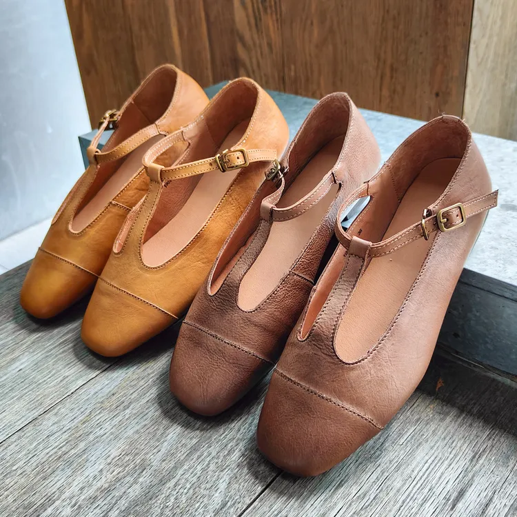 小娴头层牛皮2024新款法式复古玛丽珍小皮鞋软皮方头平底单鞋女