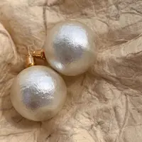 铜合金仿珍珠耳饰 20mm棉花珍珠耳钉复古耳环