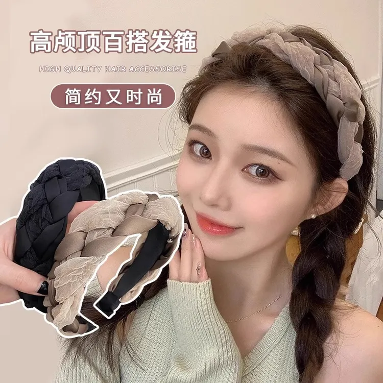 网纱麻花辫发卡发箍女款高级感头箍压发发捆新款法式复古发窟头饰