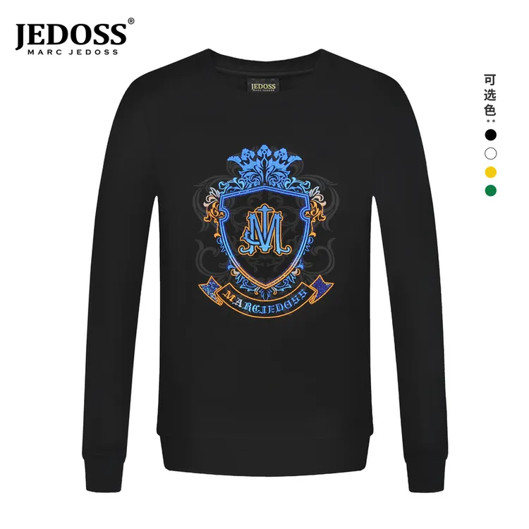 JEDOSS/爵迪斯秋冬男装秋季新款烫钻刺绣暗纹圆领套头长袖卫衣