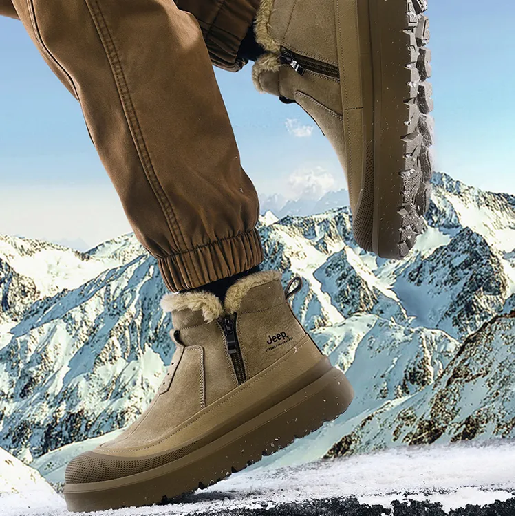JEEP/吉普户外耐磨防滑男式雪地靴男士休闲真皮厚底加绒保暖