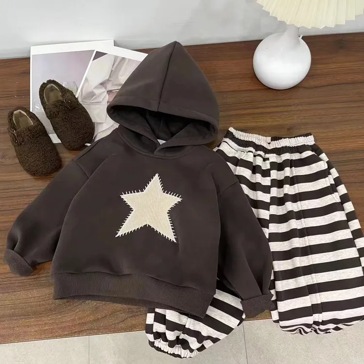 【清仓】星星儿童连帽卫衣套装加绒新款男女童韩系两件套