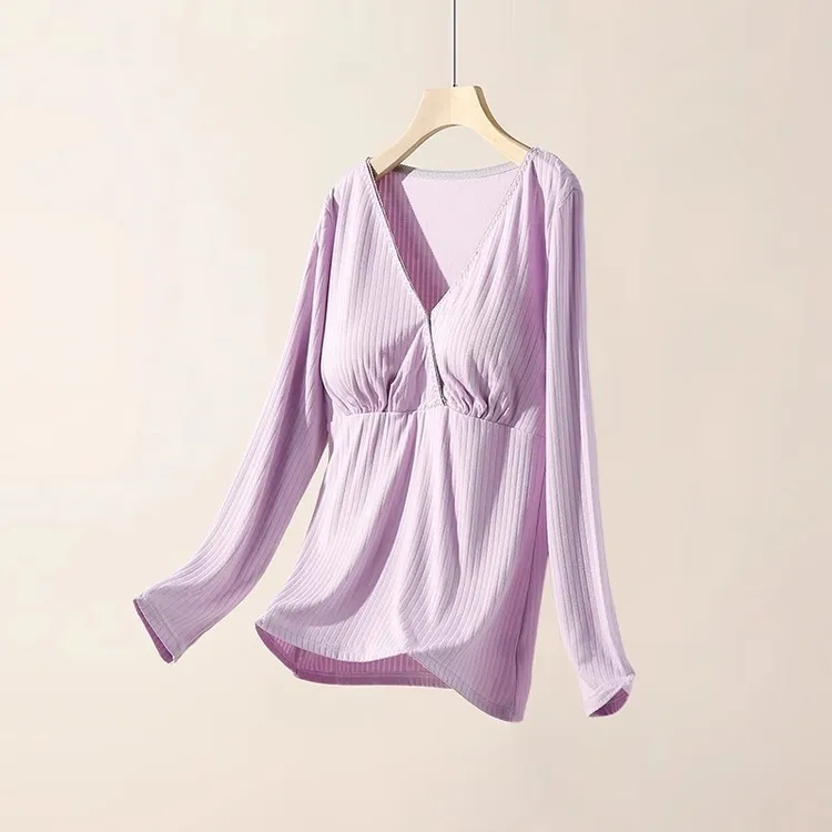 交叉长袖哺乳家居服睡衣上衣