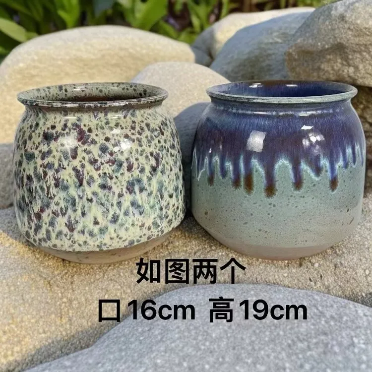 ZS41  手工圆口大肚子多肉花盆群生手捧老桩法师人工烧制粗陶