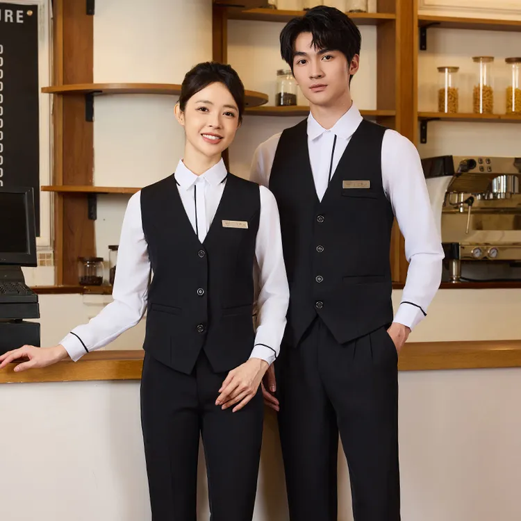 酒店餐饮服务员工作服长袖女茶餐厅饭店奶茶网咖啡台球秋冬工装男