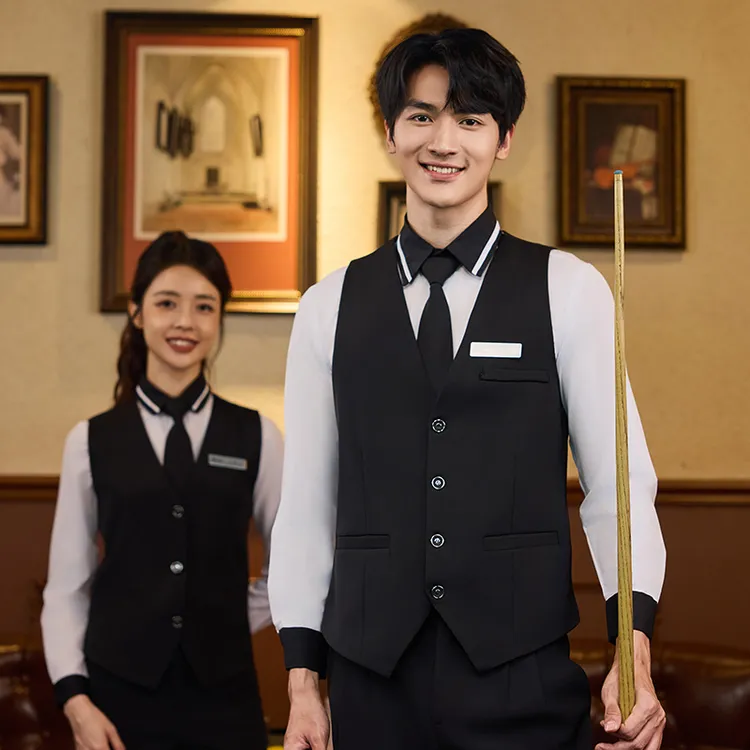 酒店餐饮饭店火锅店奶茶KTV服务员工作服长袖烘焙蛋糕台球工装男