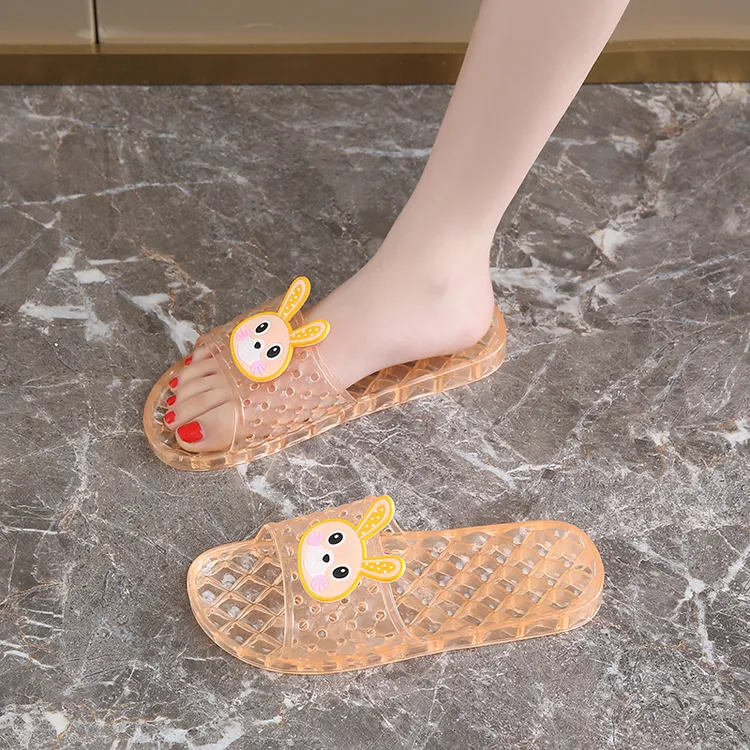 柔软舒適第二代萌兔水晶一字拖卫生间防滑不臭脚透明折叠水晶拖鞋
