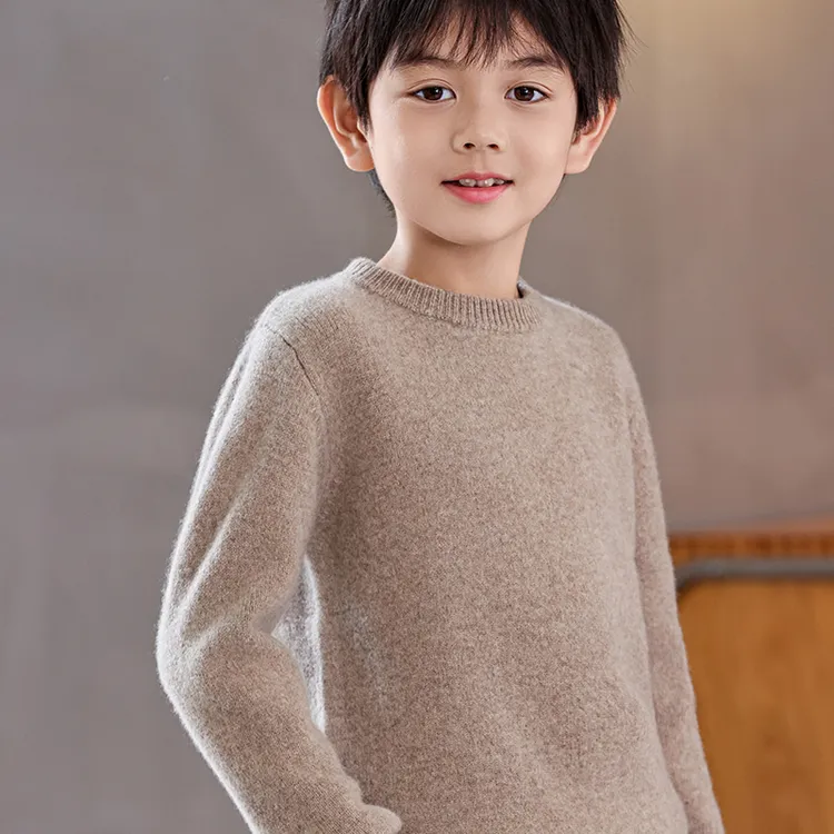 【加厚圆领】儿童100%羊毛衫宽松纯色套头男童女童保暖针织打底毛衣