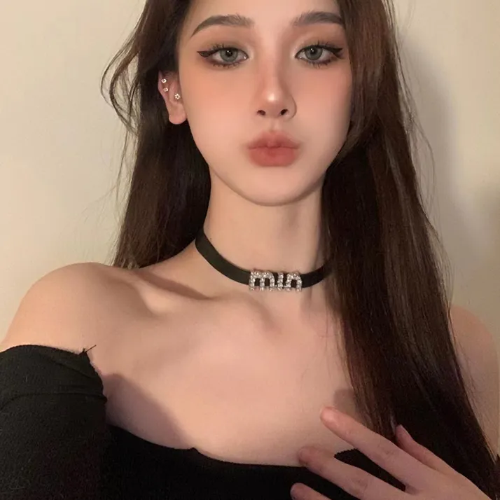 合金皮质项链 酷辣字母choker项链项圈脖颈链小众高级感锁骨链A45