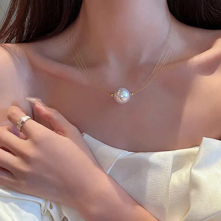 ins轻奢高级感单颗大珍珠项链金色细线锁骨链小众百搭颈链女390