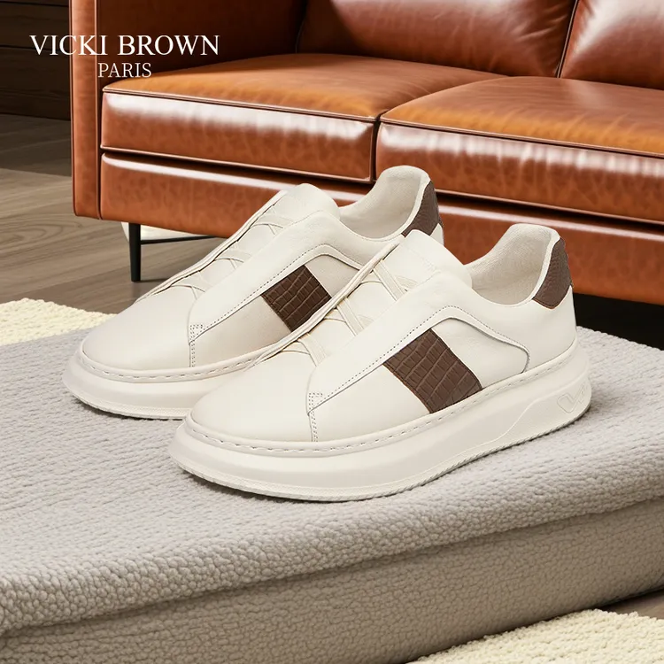 法国男鞋厚底低帮春夏新款男士免系带一脚蹬休闲鞋百搭时尚小白鞋