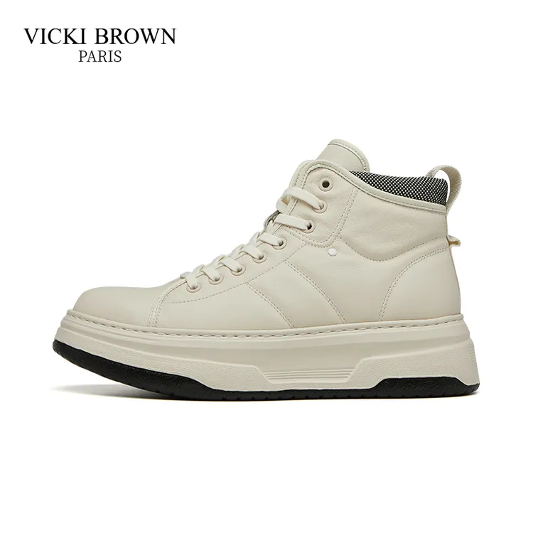 VICKI BROWN男士秋冬皮靴轻奢百搭系带休闲保暖真皮男靴时尚潮鞋