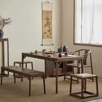 新中式实木茶桌椅组合简约北美黑胡桃木阳台茶桌茶台小户型泡茶桌