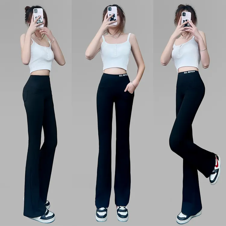 【升级无痕前后4个口袋】女薄款高腰喇叭爆款外穿面膜超薄瑜伽裤商品图