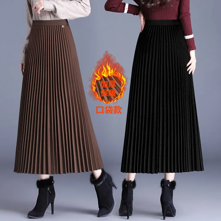 垂感毛呢子百褶半身裙女秋冬2025新款长裙到脚踝保暖a字大摆裙厚