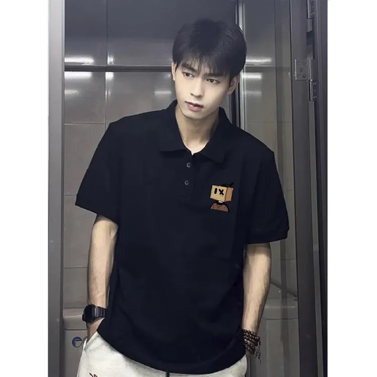 纯棉短袖Polo衫男士夏季美式潮牌设计感小众宽松休闲翻领体恤上衣