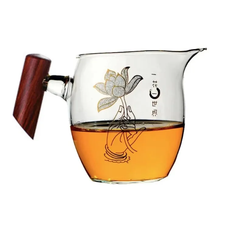 玻璃荷花公道杯玻璃茶具分茶器分茶杯公杯耐热过滤加厚家用日式