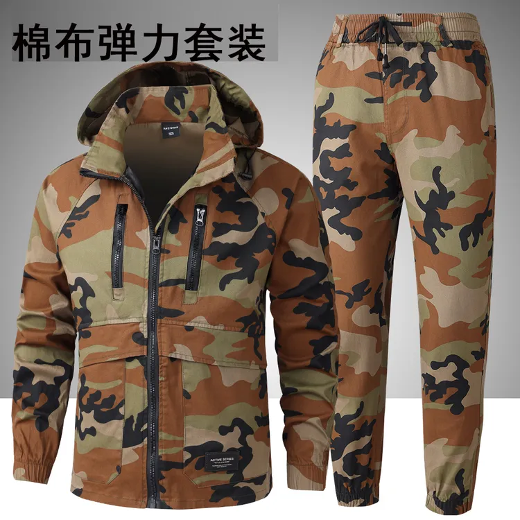 秋冬弹力棉布工作服套装男女耐脏干活电焊劳保工装迷彩服定制