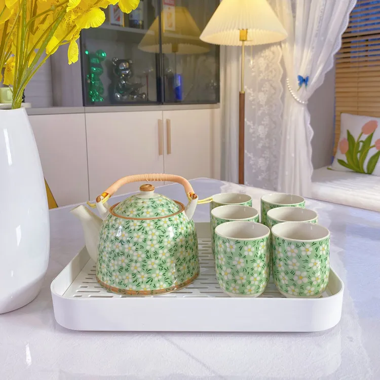 森系陶瓷茶壶家用水壶陶瓷贴花梅花水杯茶壶套装创意茶具