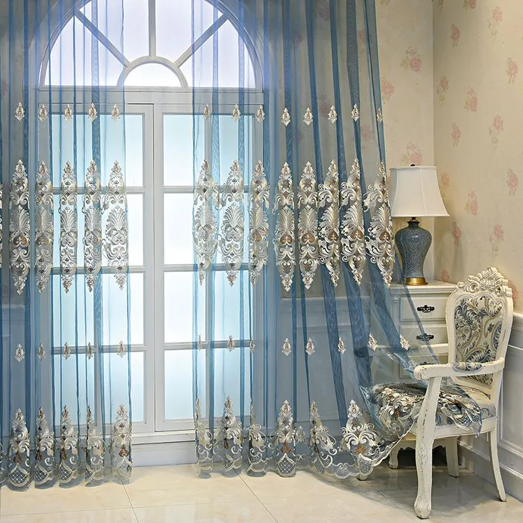 简约现代北欧轻奢风金色卧室阳台刺绣花纱帘成品定制窗帘透光特价