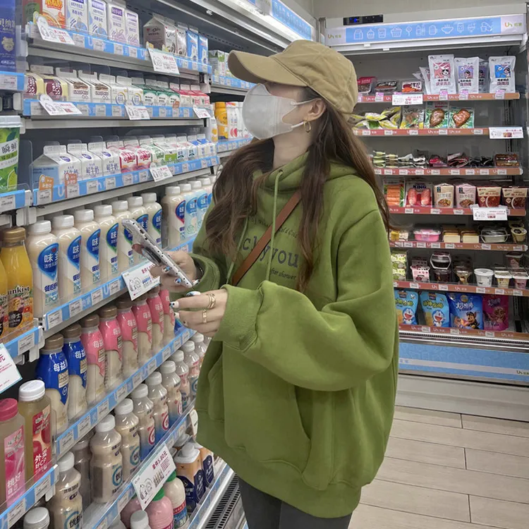 连帽加绒加厚卫衣女2023爆款秋冬新款宽松显瘦慵懒小个子百搭上衣