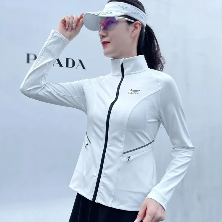 春秋新款跑步反光跑步拉链女士立领百搭运动上衣瑜伽服短款长袖