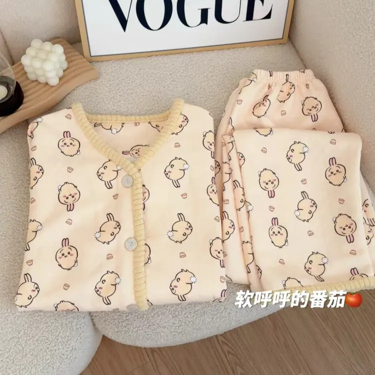 【敲Q乌萨奇】空气棉夹层睡衣女秋冬款加厚保暖开衫长袖长裤家居服