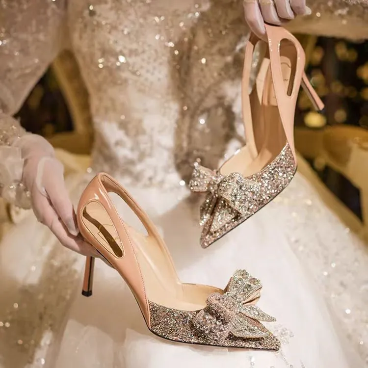 气质百搭浅口婚鞋新娘鞋高跟鞋女2024爆款洋气尖头高跟鞋女不累脚