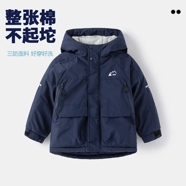 三防面料 中大童男童加绒加厚棉袄 儿童帅气连帽保暖衣防风衣外套