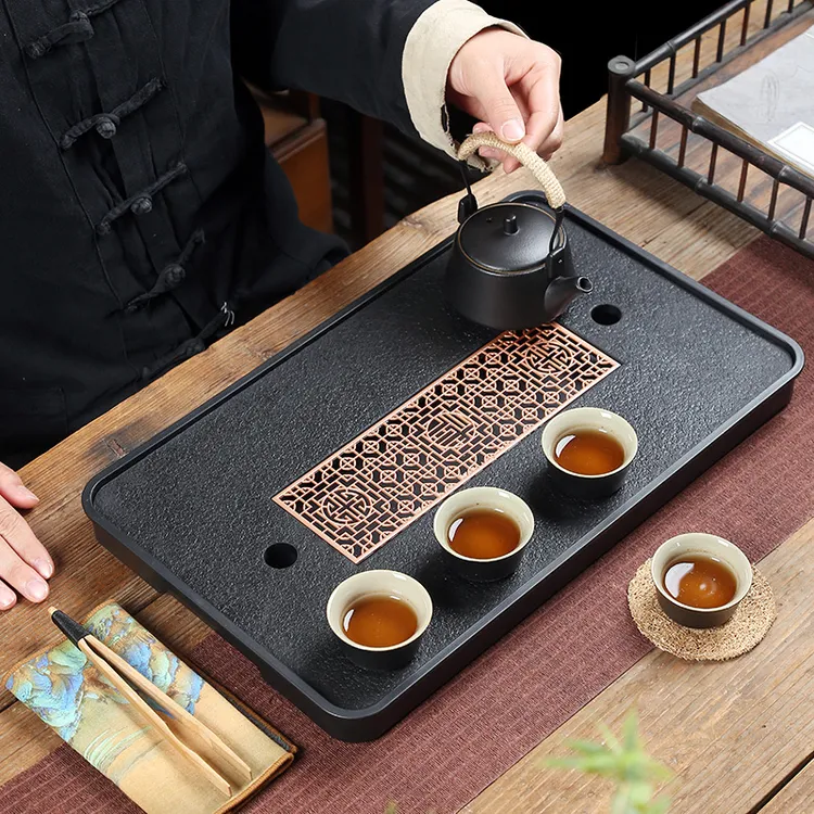 仿乌金石茶盘茶具家用茶托盘干泡台小型茶台茶海干泡台茶盘两用