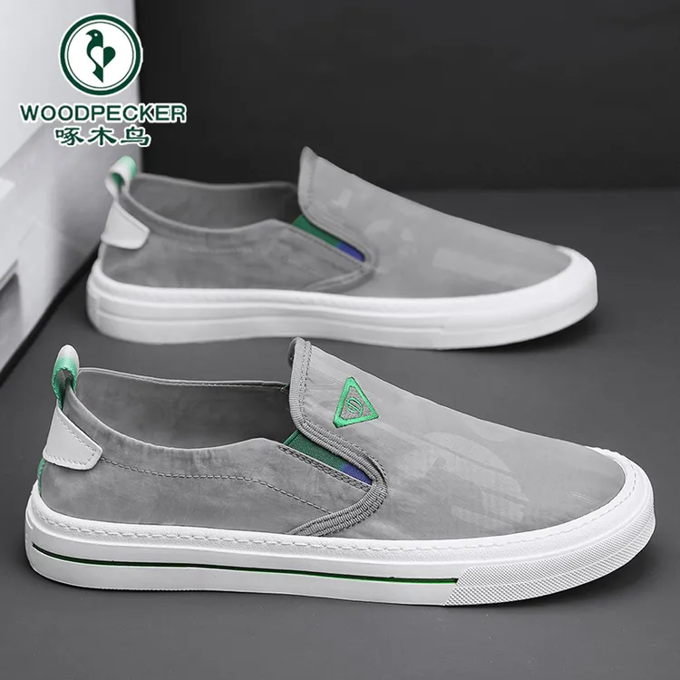 啄木鸟官方正版一脚蹬男士帆布鞋冬季新款冰丝布百搭透气休闲板鞋