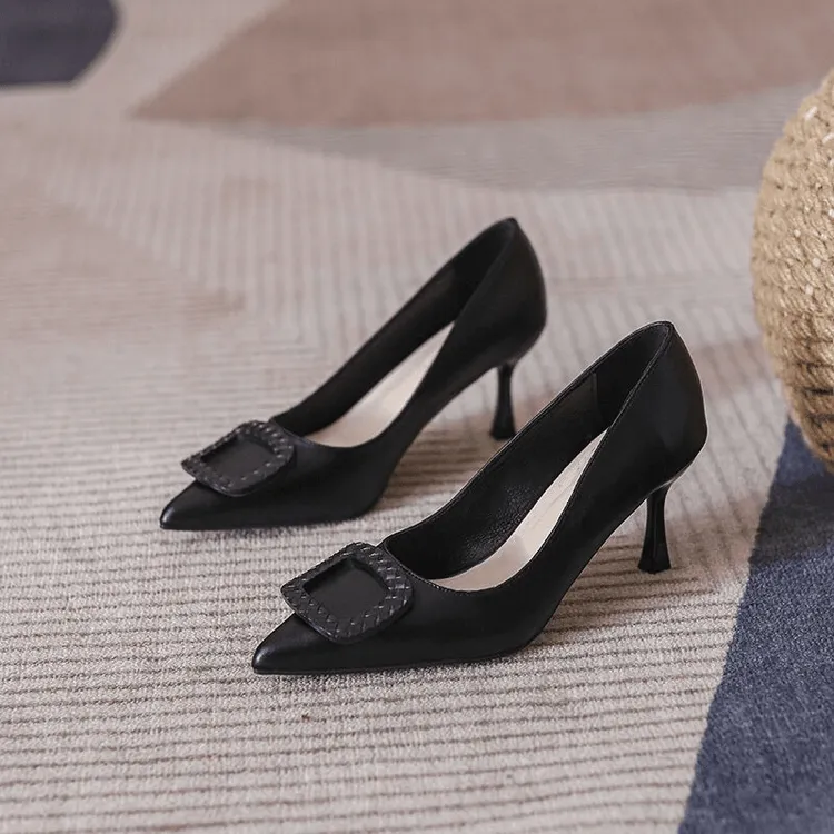 久站不累脚高跟鞋女气质新款通勤职业大码工作鞋软底细跟黑色单鞋