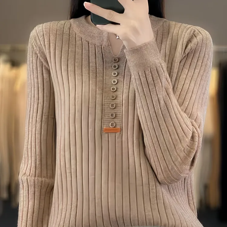 春秋显瘦气质长袖洋气时尚百搭宽松纯色带扣针织衫