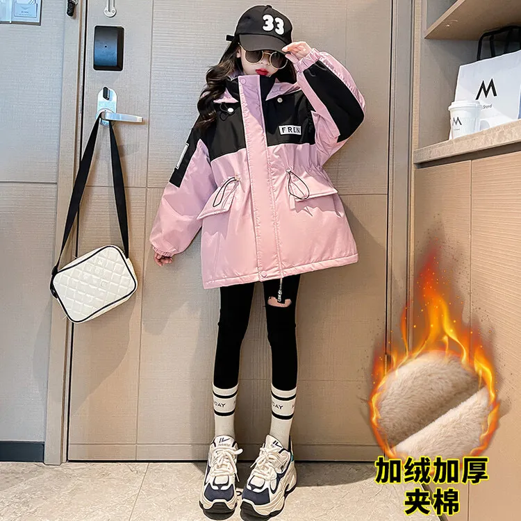 童装女童加绒加厚派克服冬款2024新款冬外套女孩中大童棉衣