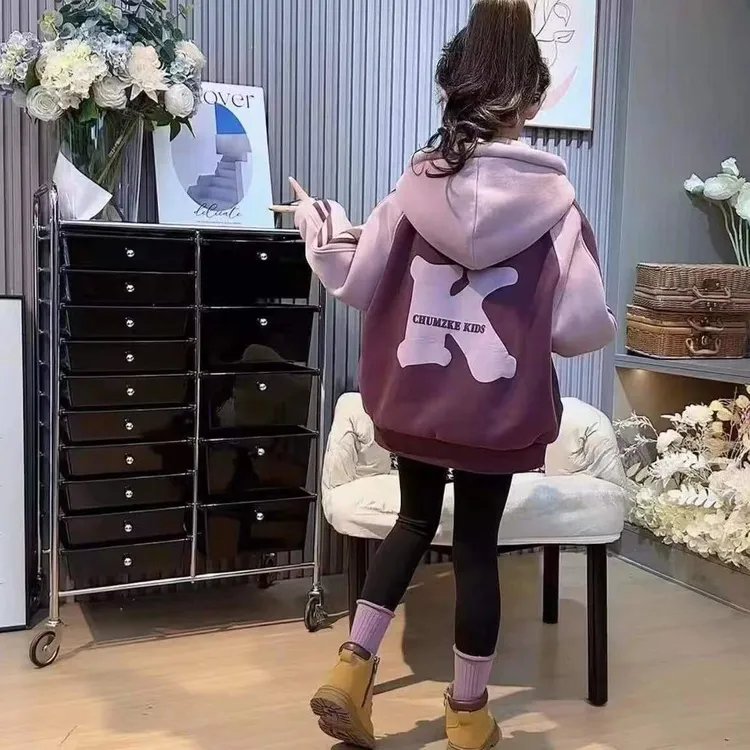 女童加绒外套冬装2024新款女童网红女中大童女童外套冬